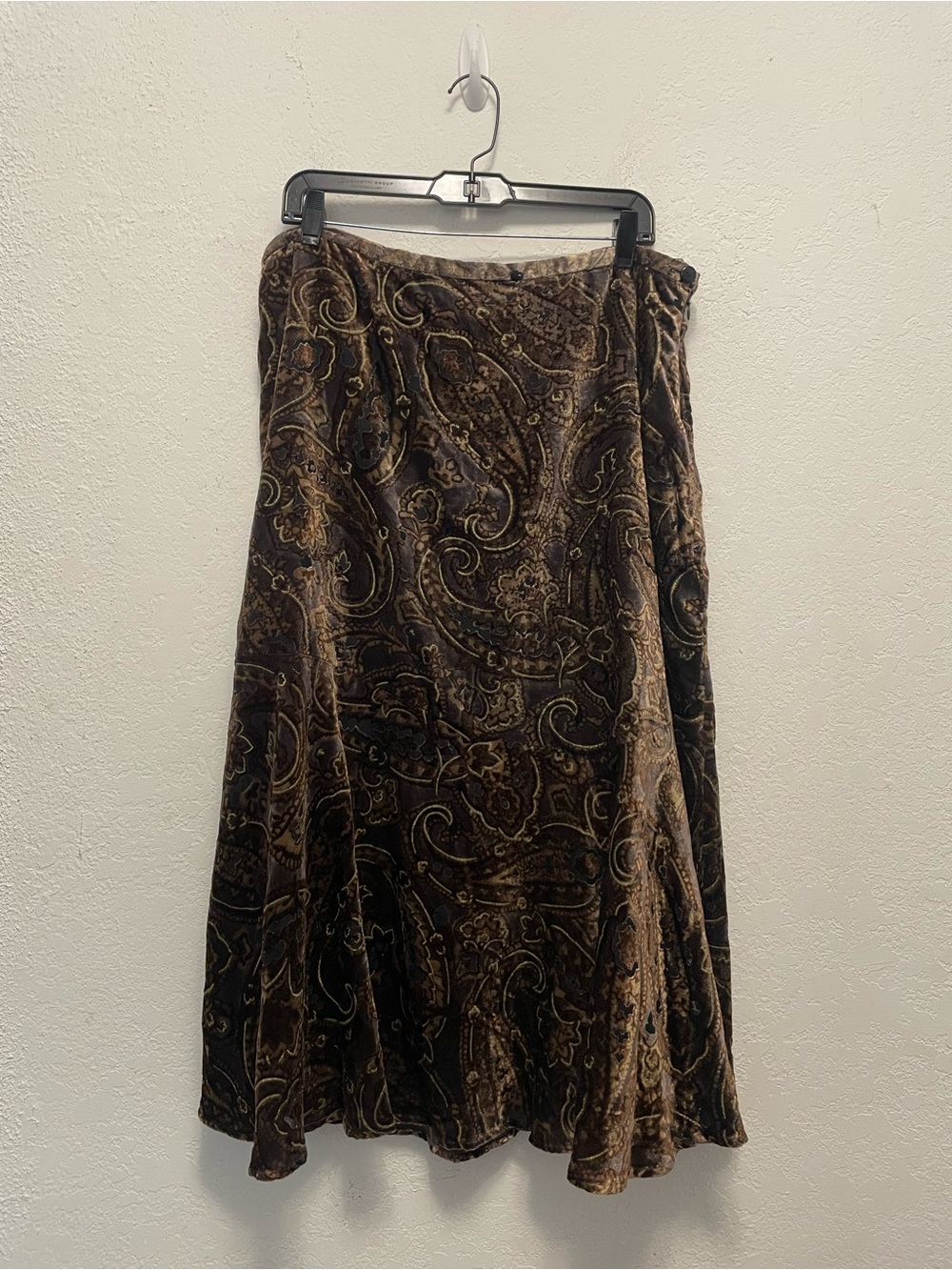 Coldwater Creek Brown Velvet Burnout Paisley Midi Skirt Size XL Preppy Boho